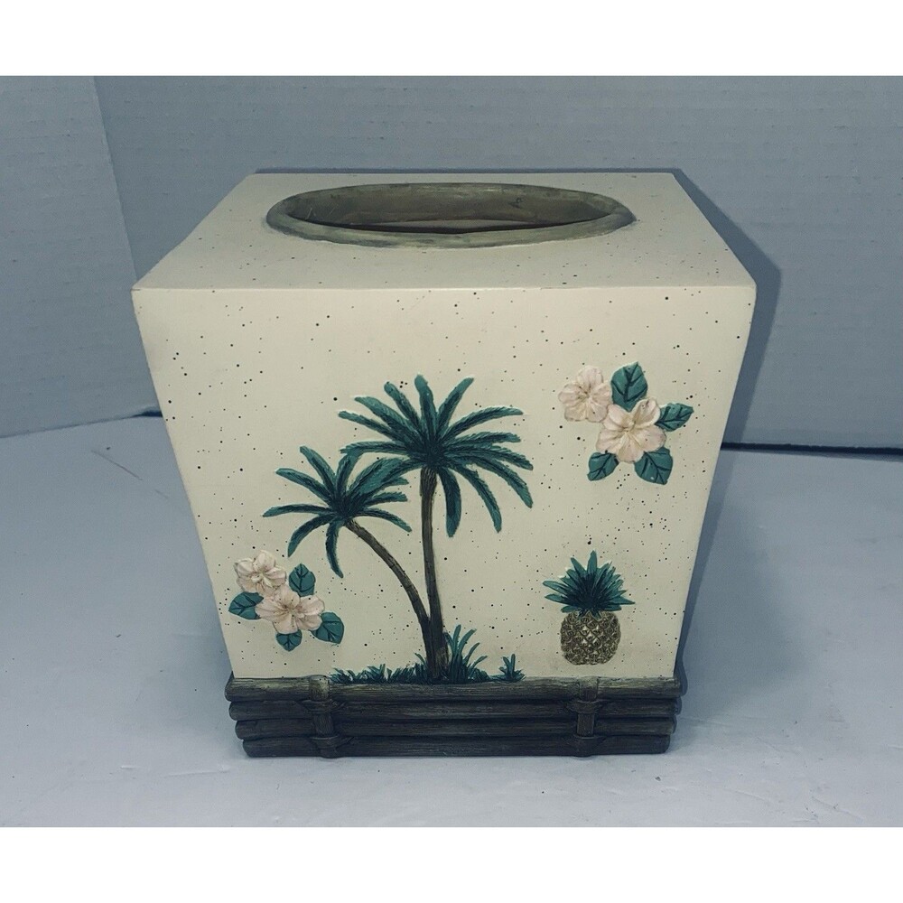 Tissue Box Cover Palm Trees Pineapple Hand painted Boutique Box Ocean Aloha Bay